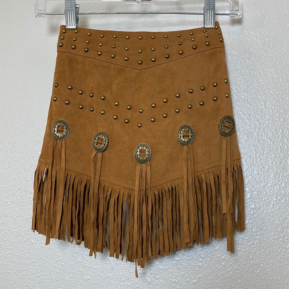 Fornia Girls Faux Suede Fringe Skirt Small Concho Cowgirl Country Western Boho